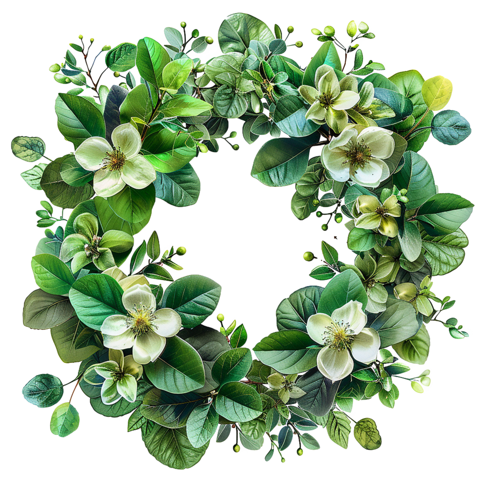 Green leaf wreath isolated on transparent background png