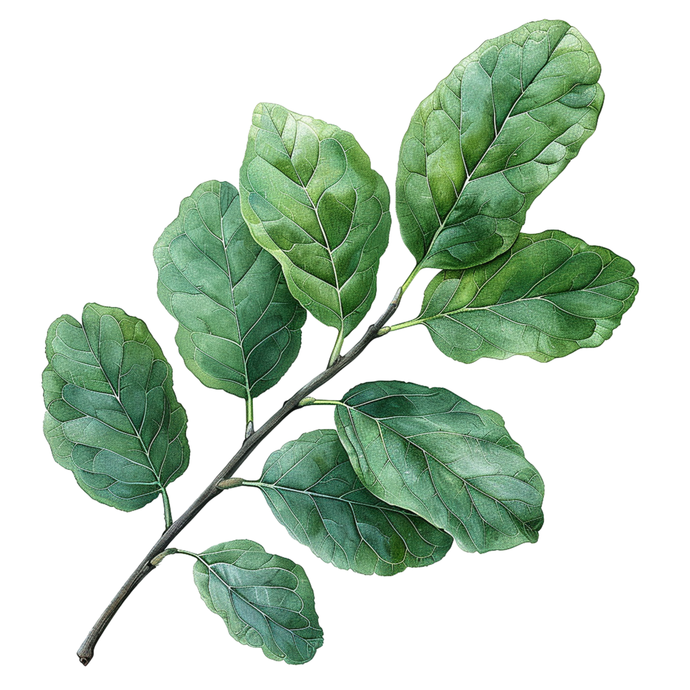 Green leaves and twigs of rue Hyperrealistic Highly Detailed isolated on transparent background png
