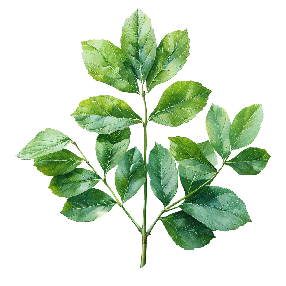 Green leaves and twigs of rue Hyperrealistic Highly Detailed isolated on transparent background png