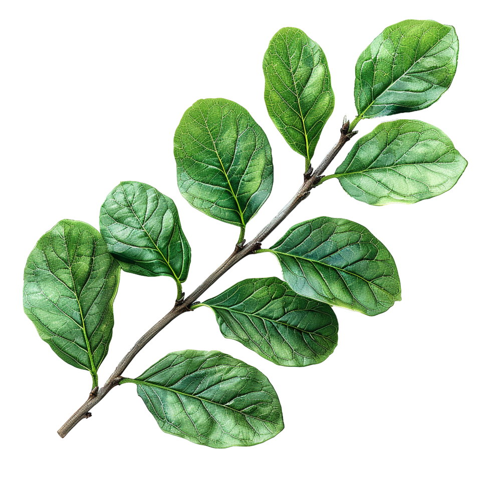 Green leaves and twigs of rue Hyperrealistic Highly Detailed isolated on transparent background png