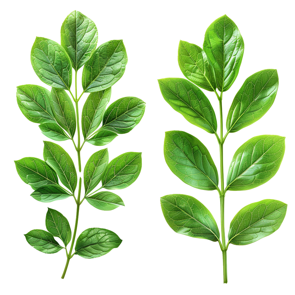 Green leaves and twigs of rue Hyperrealistic Highly Detailed isolated on transparent background png