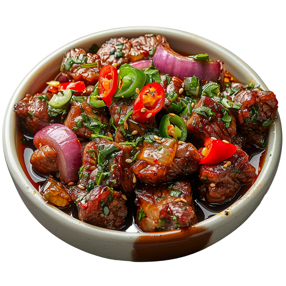 Spicy sauted beef isolated on transparent background png