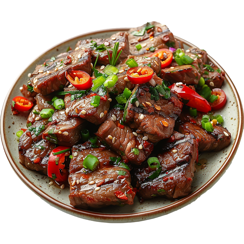 Spicy sauted beef isolated on transparent background png