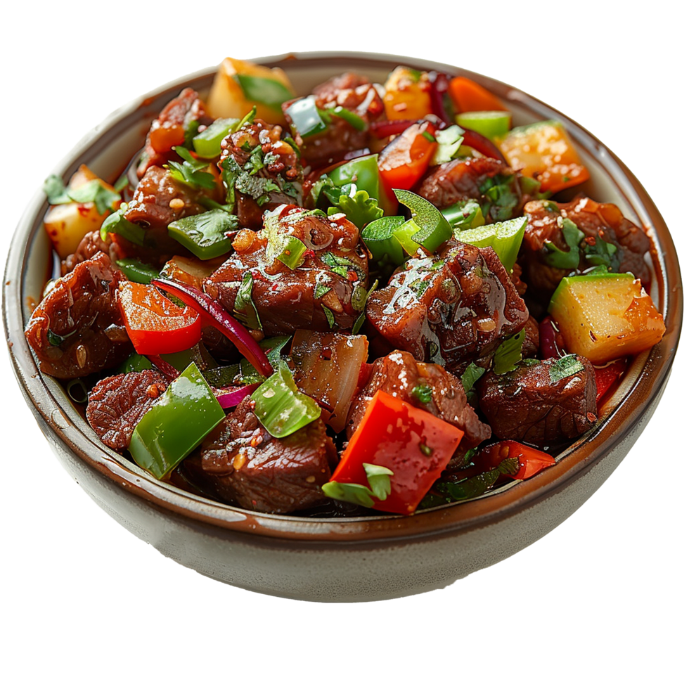 Spicy sauted beef isolated on transparent background png