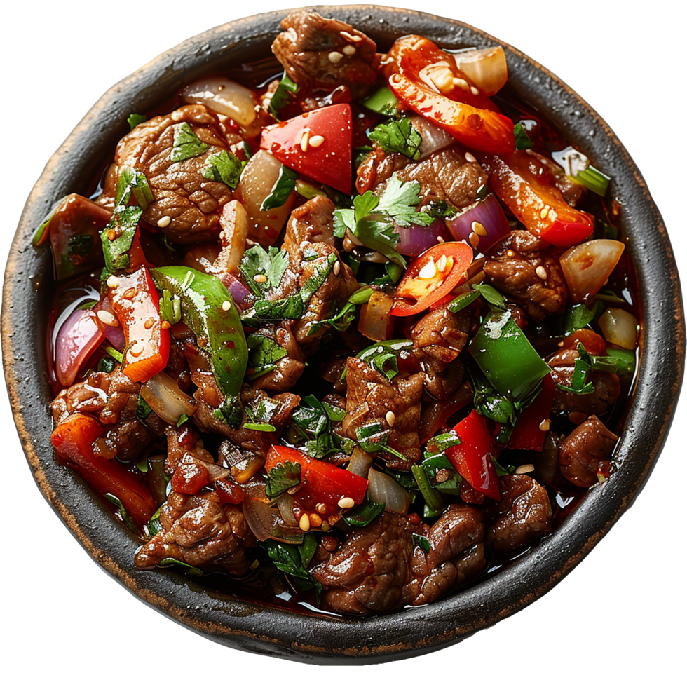 Spicy sauted beef isolated on transparent background png