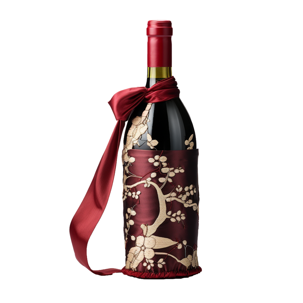 Applicable oriental silk wine bottle covers isolated on transparent background png