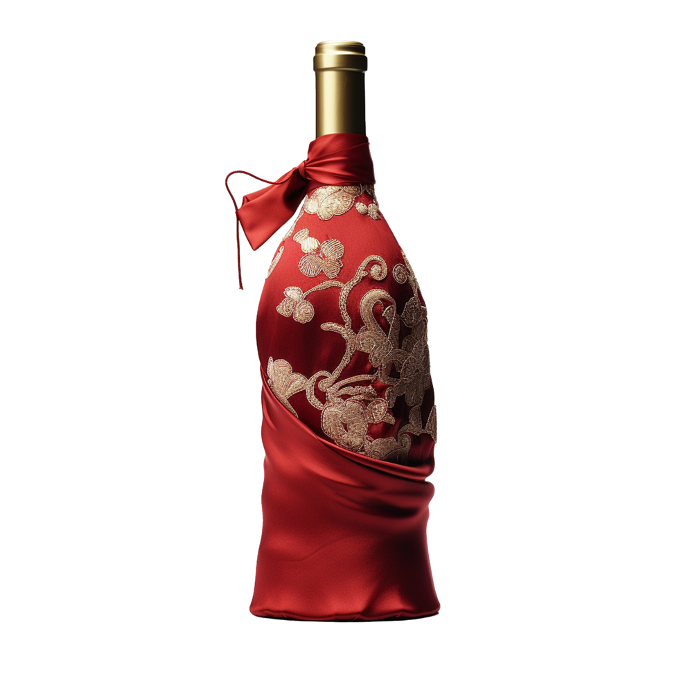 Applicable oriental silk wine bottle covers isolated on transparent background png