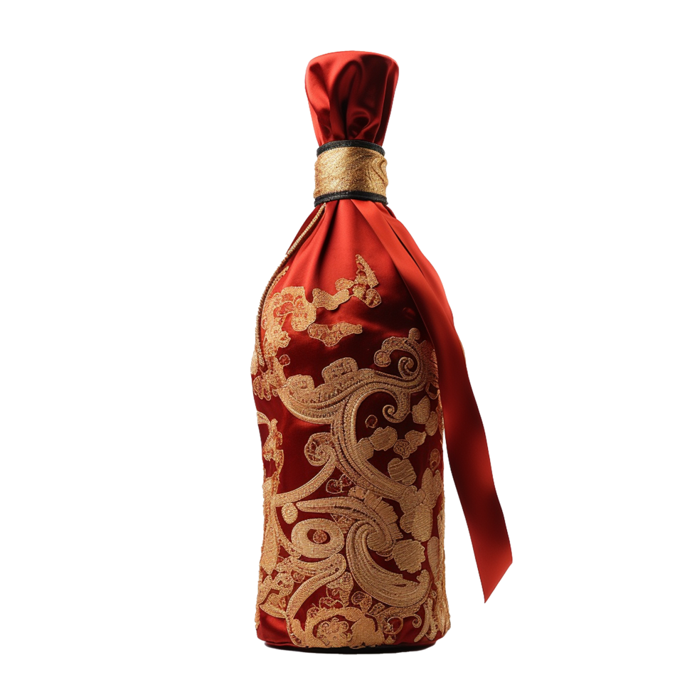 Applicable oriental silk wine bottle covers isolated on transparent background png