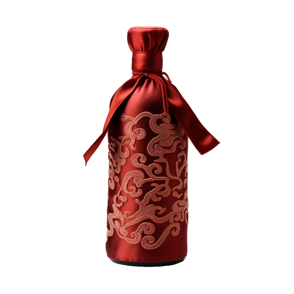 Applicable oriental silk wine bottle covers isolated on transparent background png