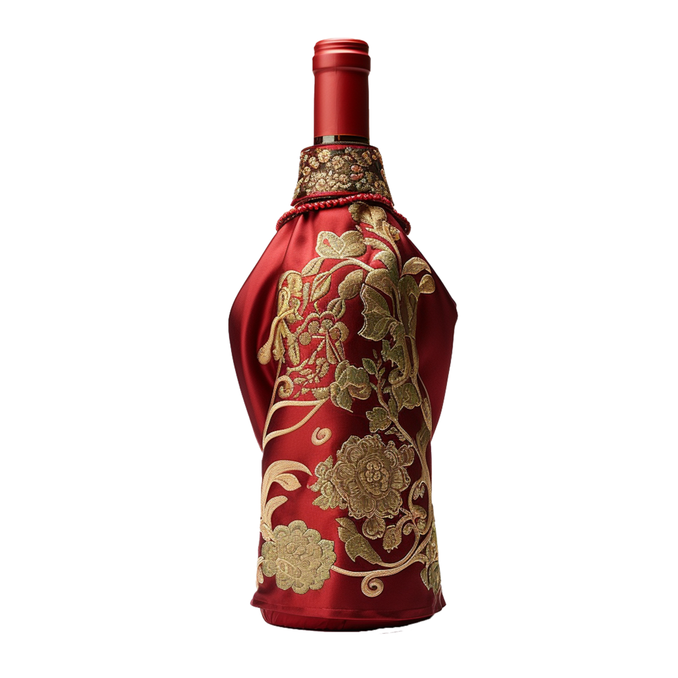Applicable oriental silk wine bottle covers isolated on transparent background png