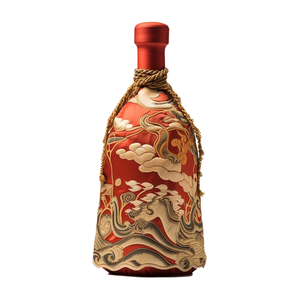 Applicable oriental silk wine bottle covers isolated on transparent background png