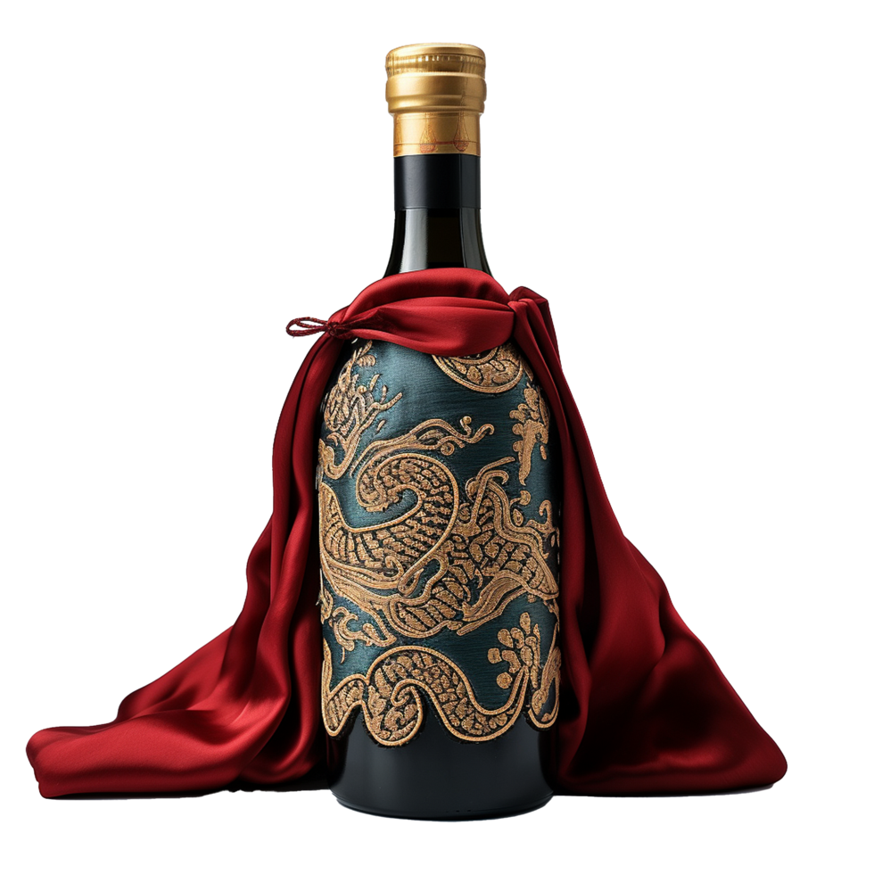Applicable oriental silk wine bottle covers isolated on transparent background png
