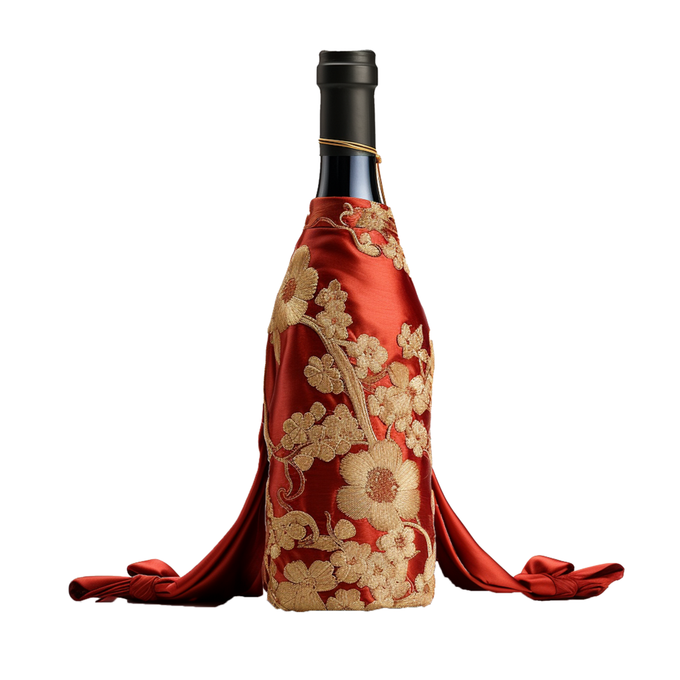 Applicable oriental silk wine bottle covers isolated on transparent background png