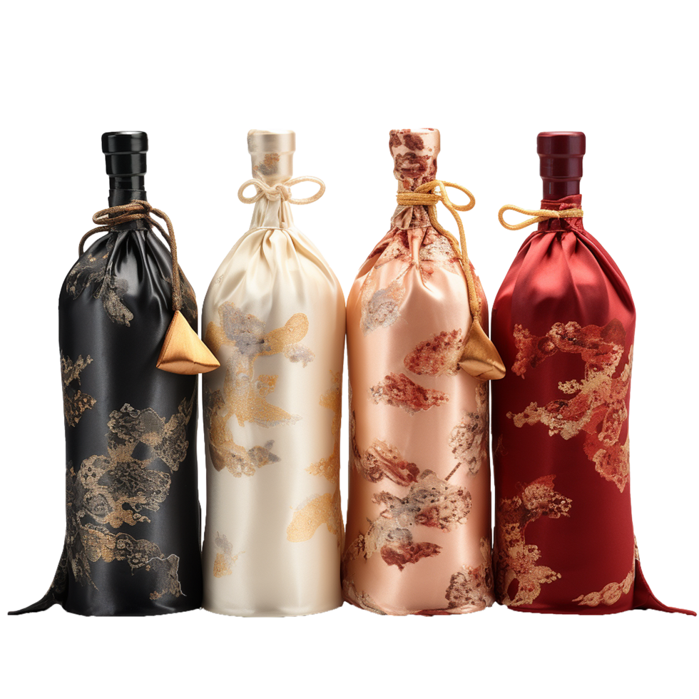 Applicable oriental silk wine bottle covers isolated on transparent background png
