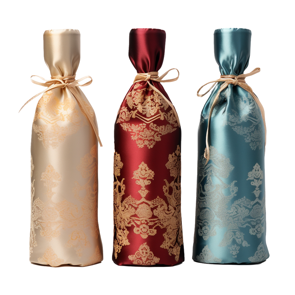 Applicable oriental silk wine bottle covers isolated on transparent background png