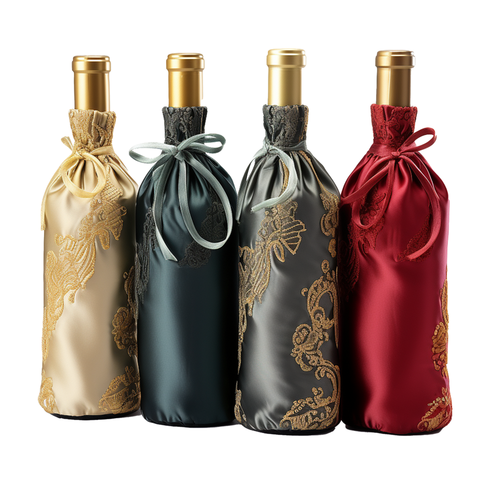 Applicable oriental silk wine bottle covers isolated on transparent background png