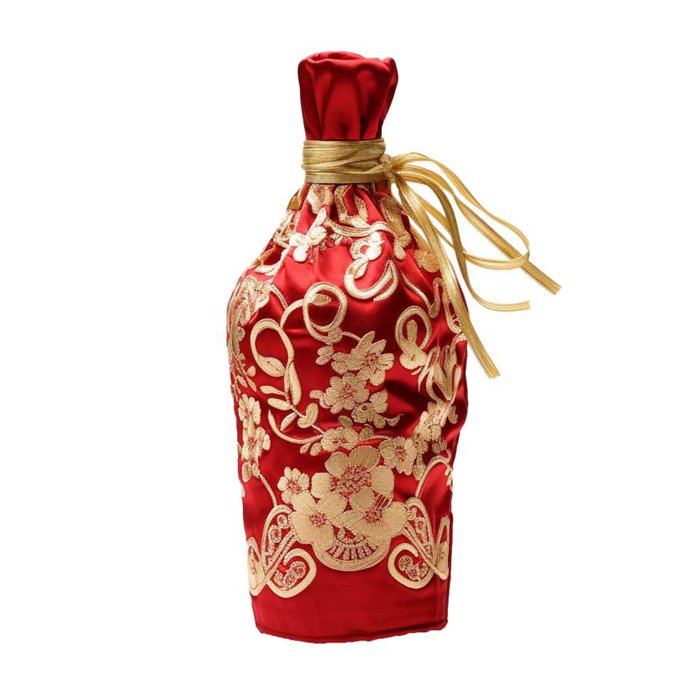 Applicable oriental silk wine bottle covers isolated on transparent background png
