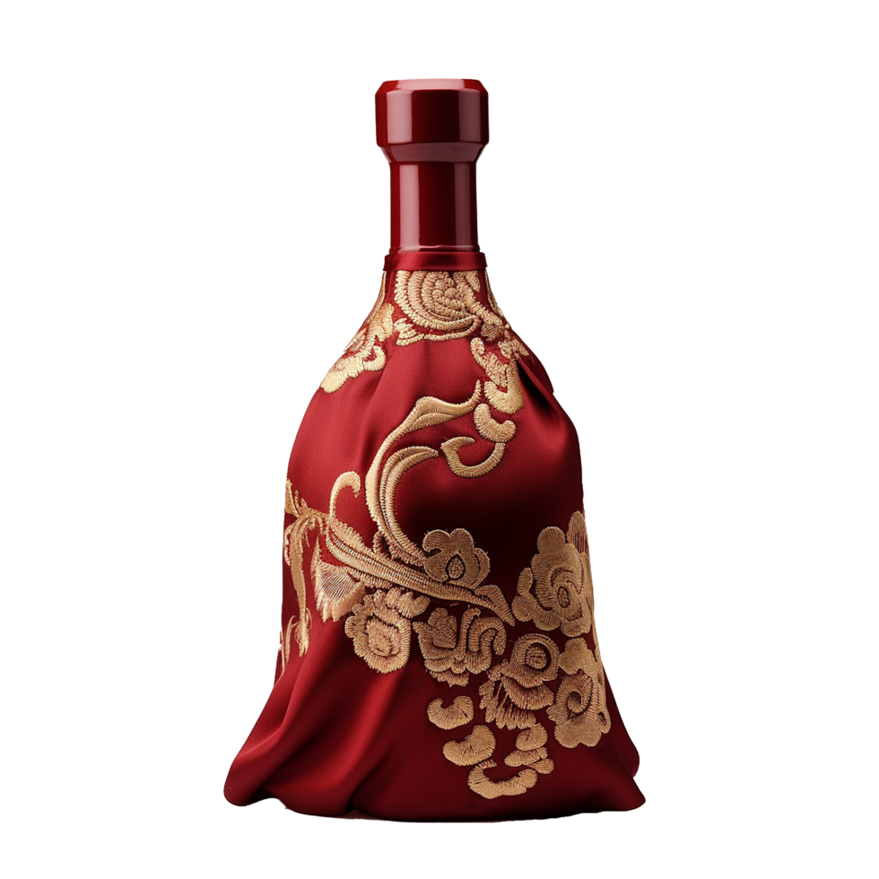 Applicable oriental silk wine bottle covers isolated on transparent background png