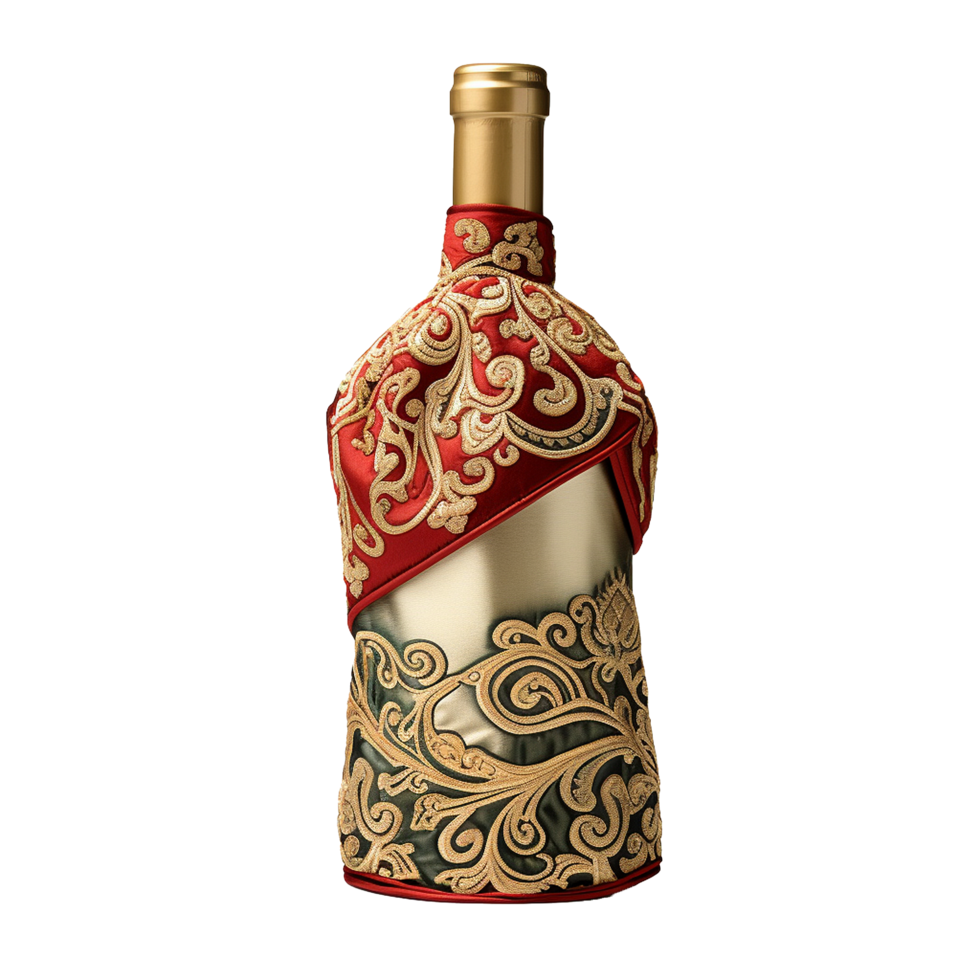 Applicable oriental silk wine bottle covers isolated on transparent background png