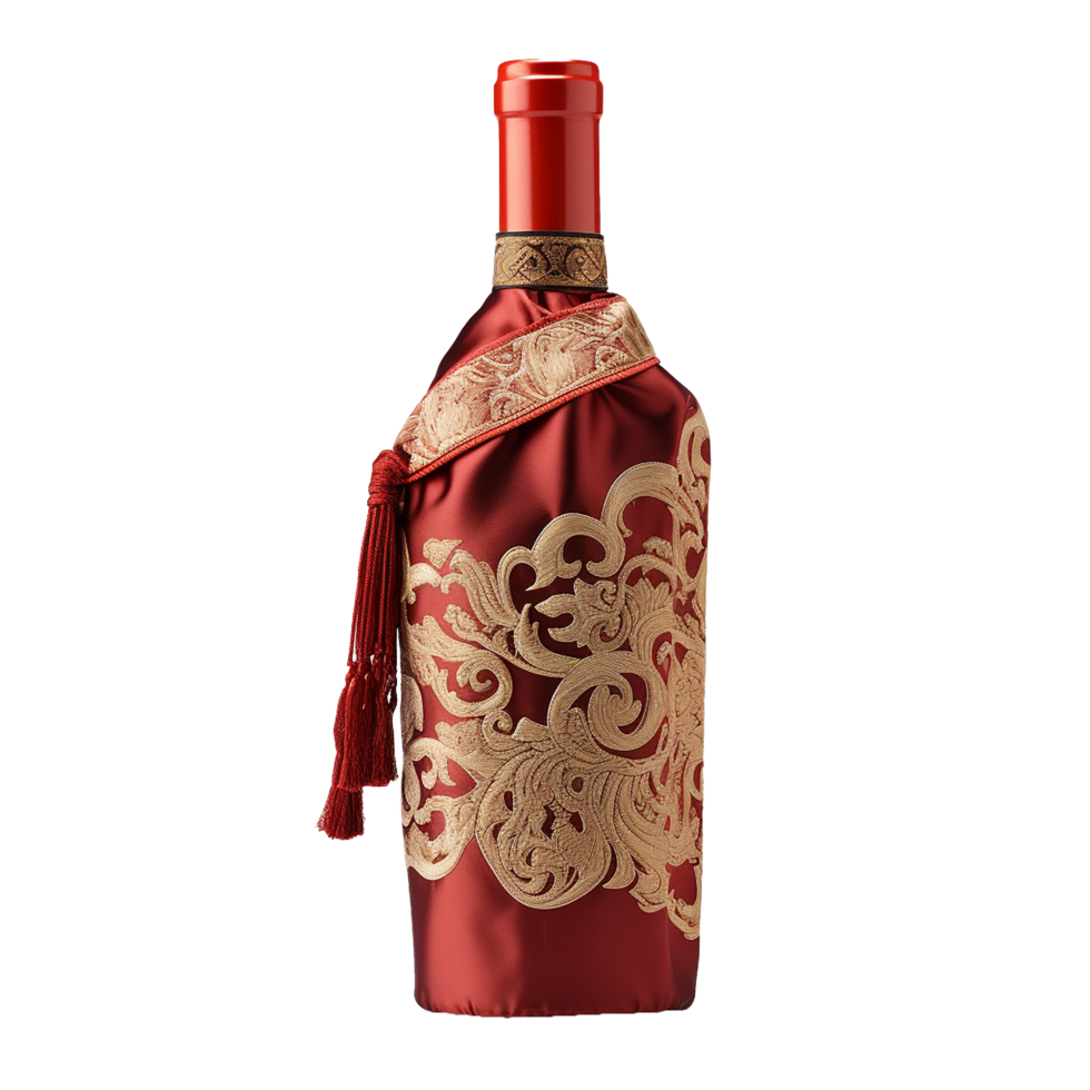 Applicable oriental silk wine bottle covers isolated on transparent background png