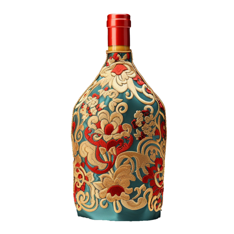 Applicable oriental silk wine bottle covers isolated on transparent background png