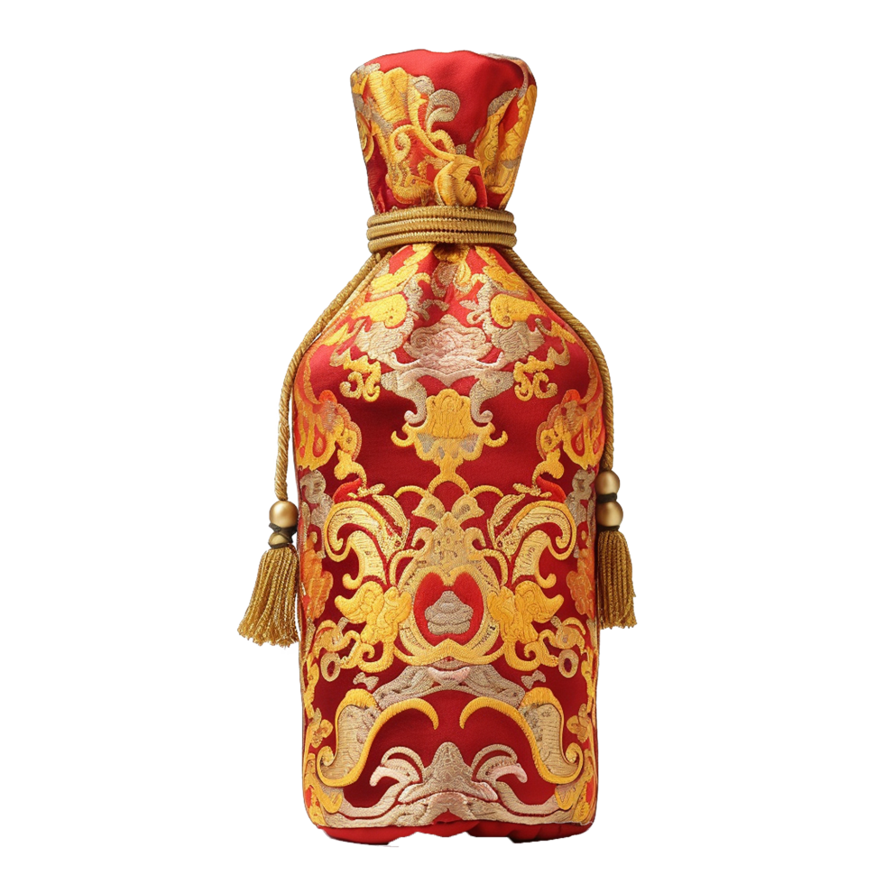 Applicable oriental silk wine bottle covers isolated on transparent background png