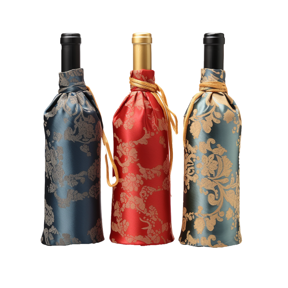 Applicable oriental silk wine bottle covers isolated on transparent background png