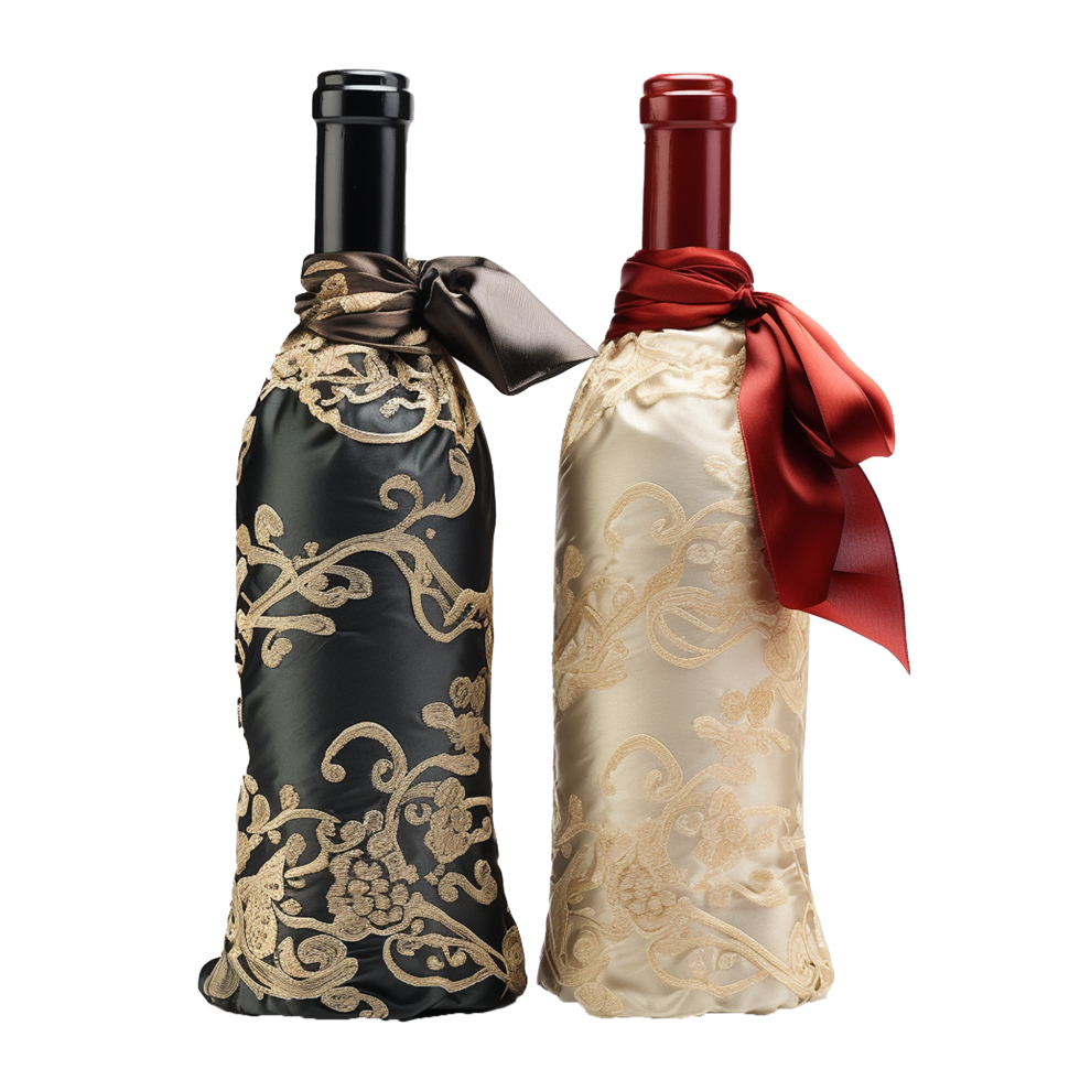 Applicable oriental silk wine bottle covers isolated on transparent background png