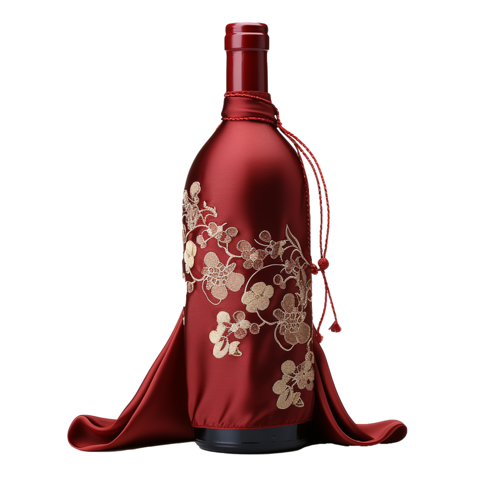 Applicable oriental silk wine bottle covers isolated on transparent background png
