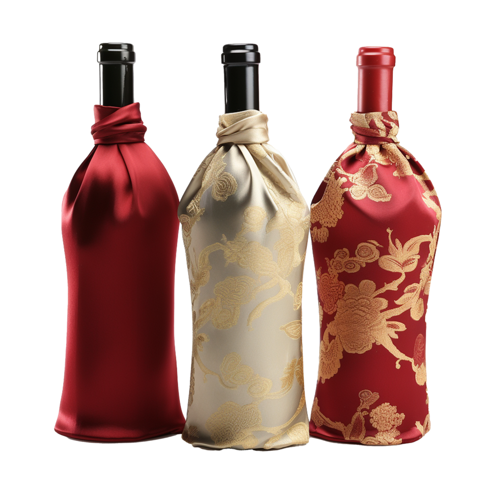 Applicable oriental silk wine bottle covers isolated on transparent background png