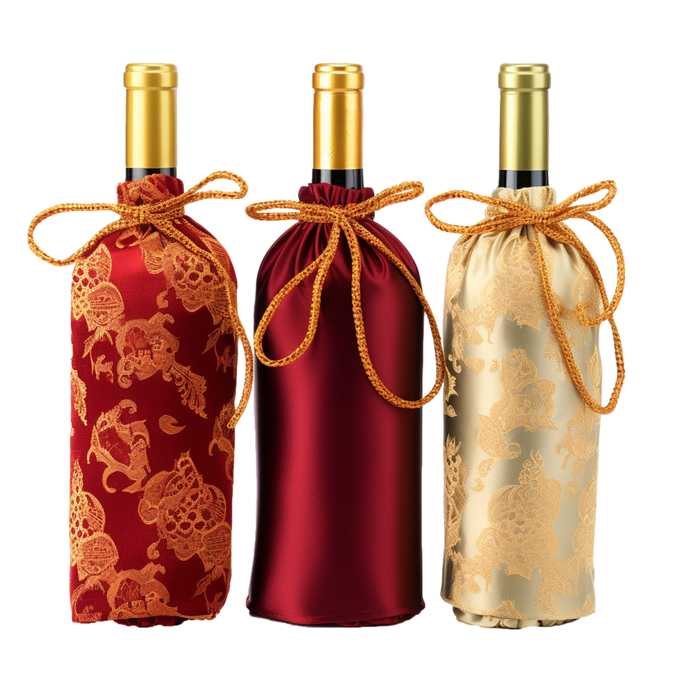 Applicable oriental silk wine bottle covers isolated on transparent background png