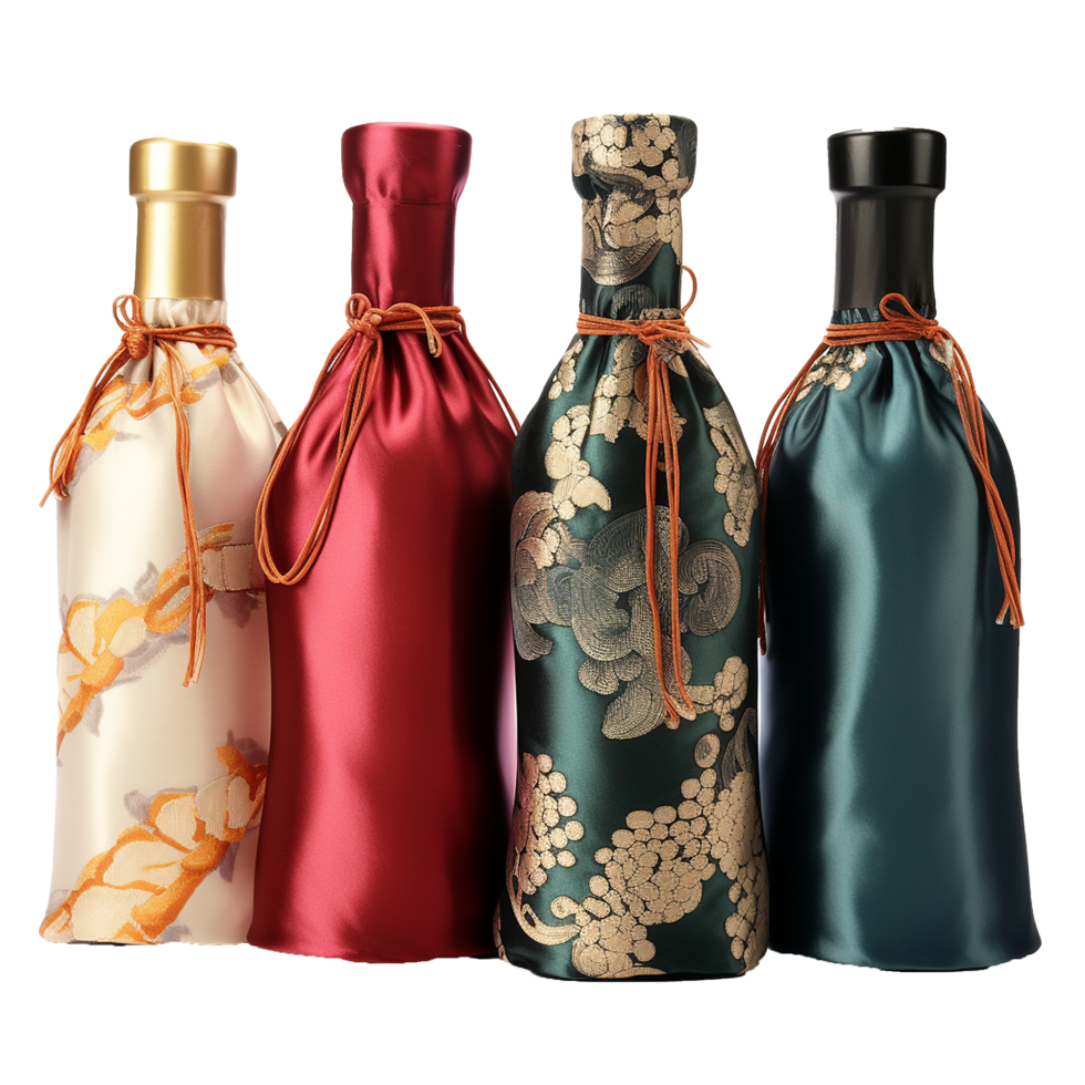 Applicable oriental silk wine bottle covers isolated on transparent background png
