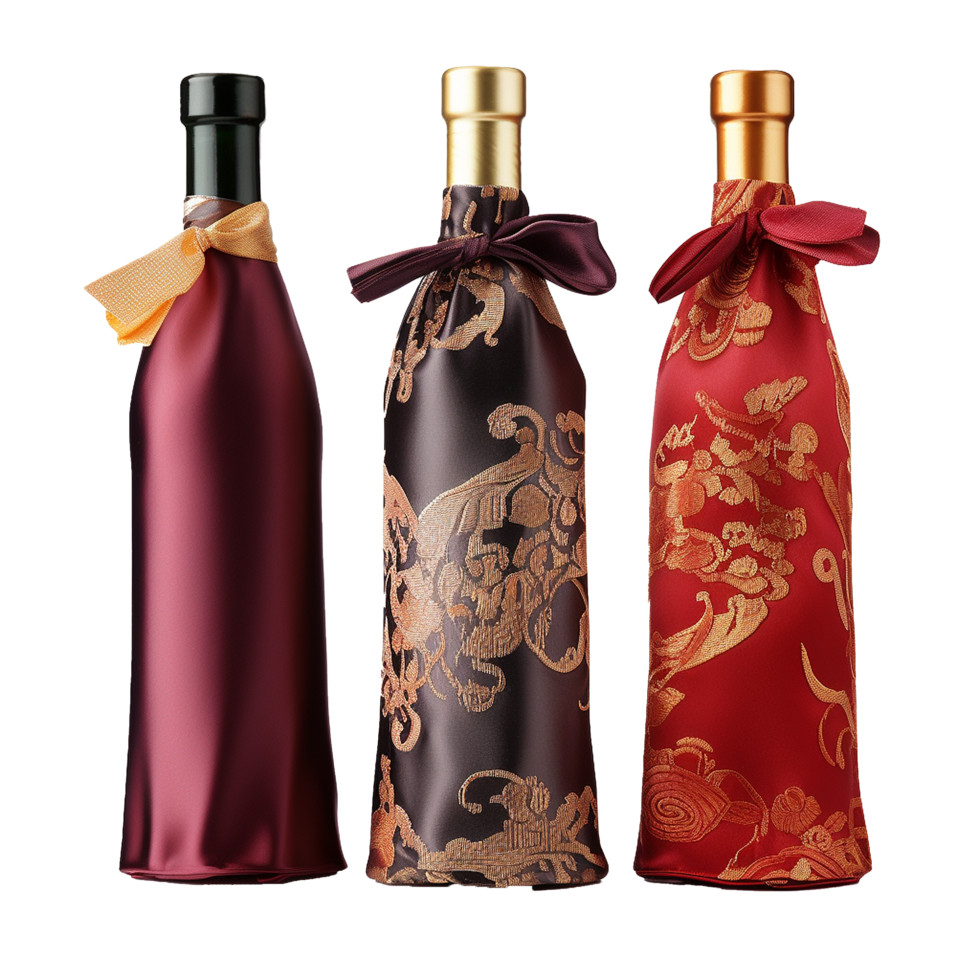 Applicable oriental silk wine bottle covers isolated on transparent background png