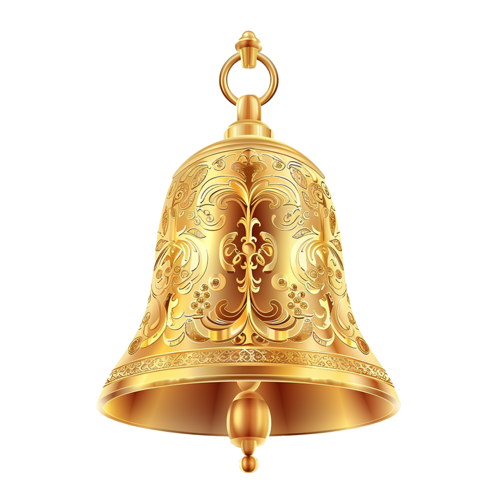 Golden Christmas bell isolated on transparent background png