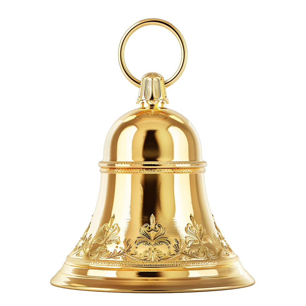 Golden Christmas bell isolated on transparent background png