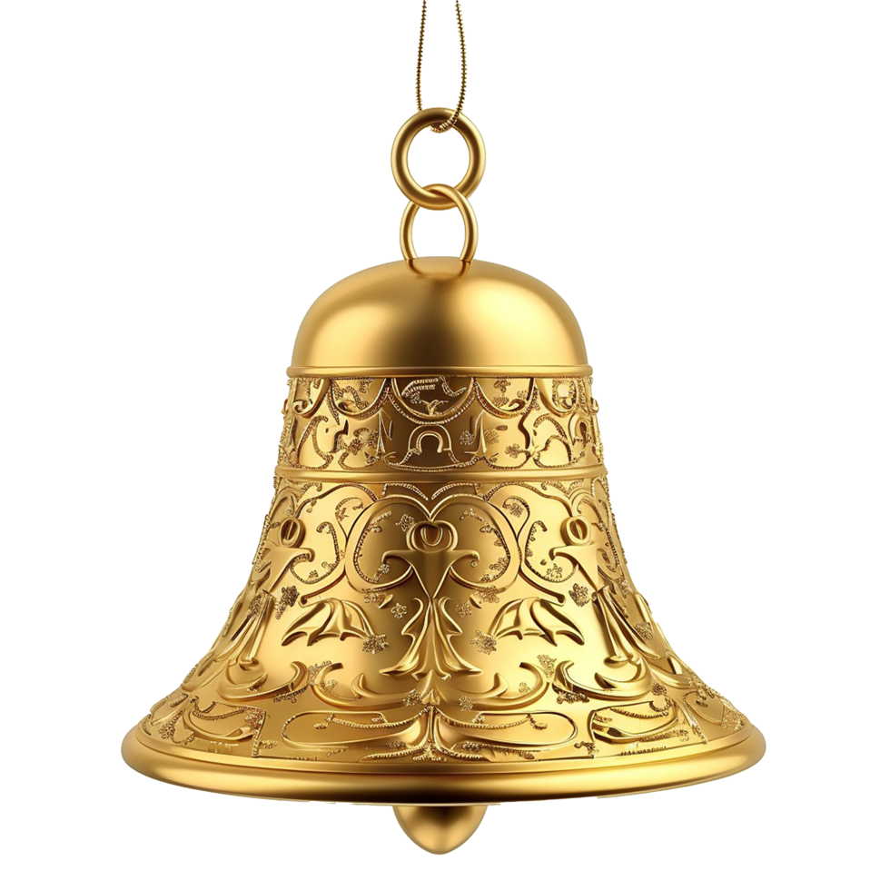 Golden Christmas bell isolated on transparent background png