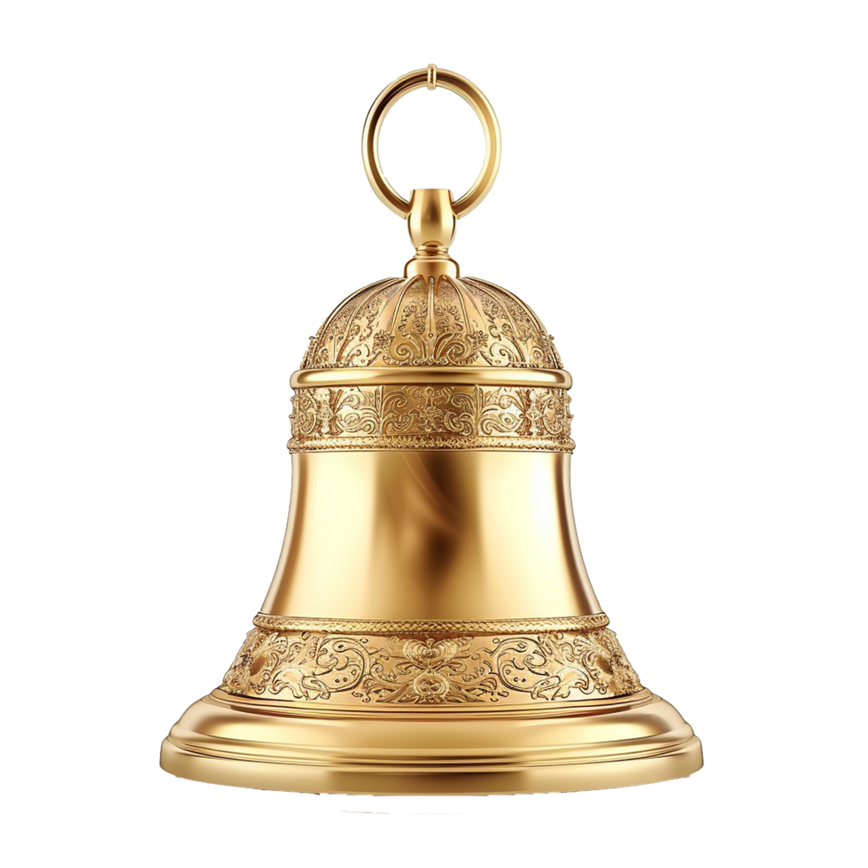 Golden Christmas bell isolated on transparent background png
