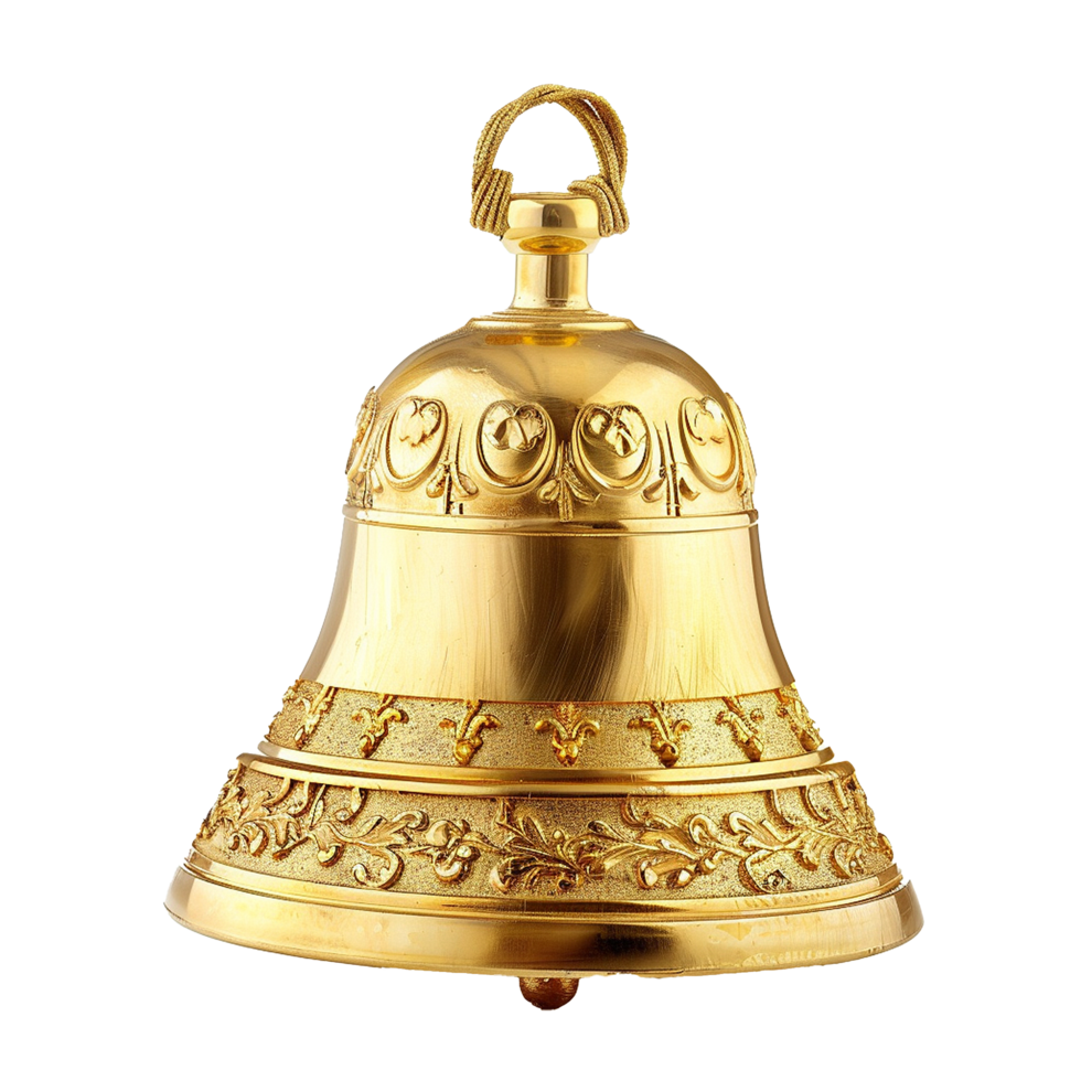 Golden Christmas bell isolated on transparent background png