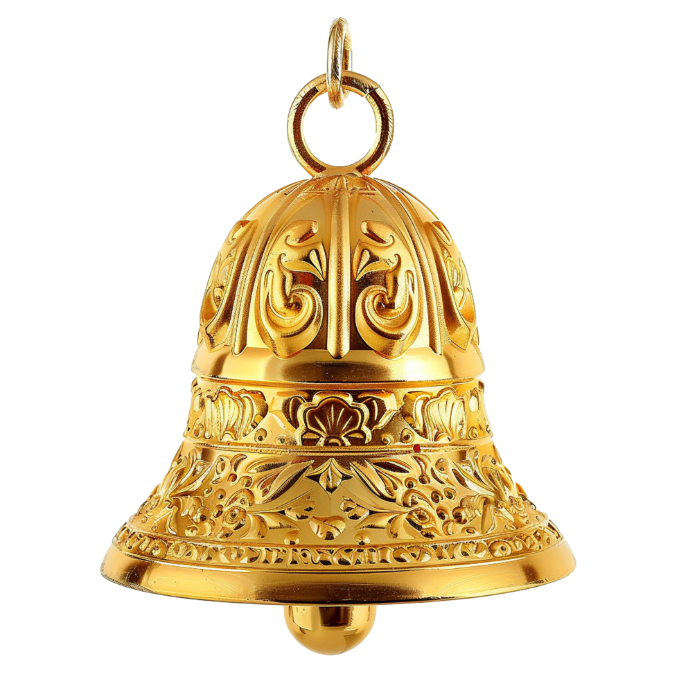 Golden Christmas bell isolated on transparent background png