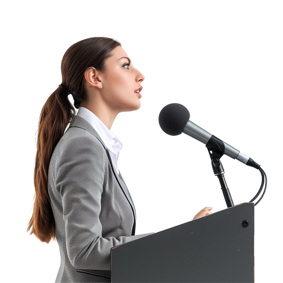 Businessman in microphone isolated on transparent background png