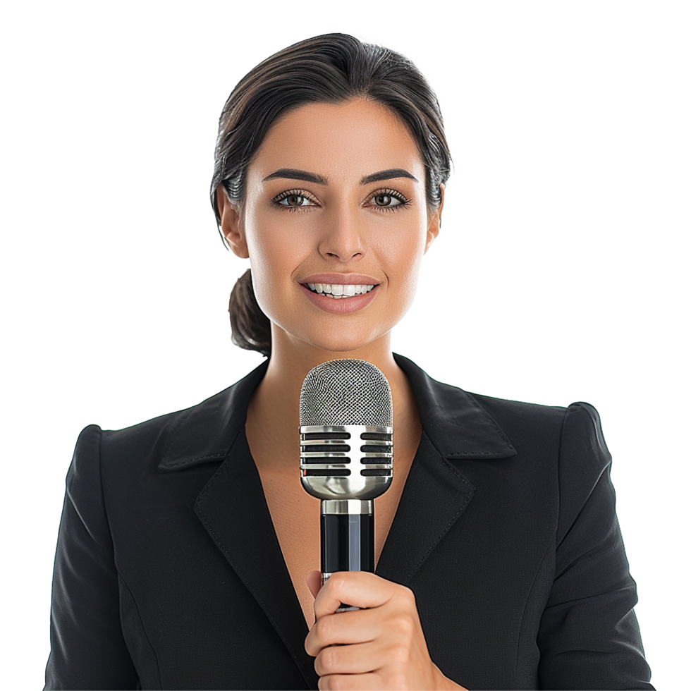 Businessman in microphone isolated on transparent background png