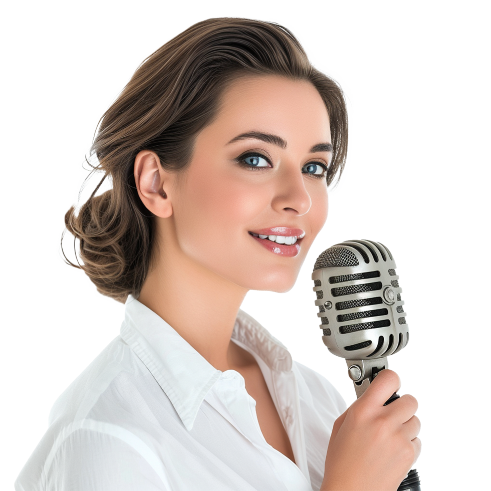 Businessman in microphone isolated on transparent background png