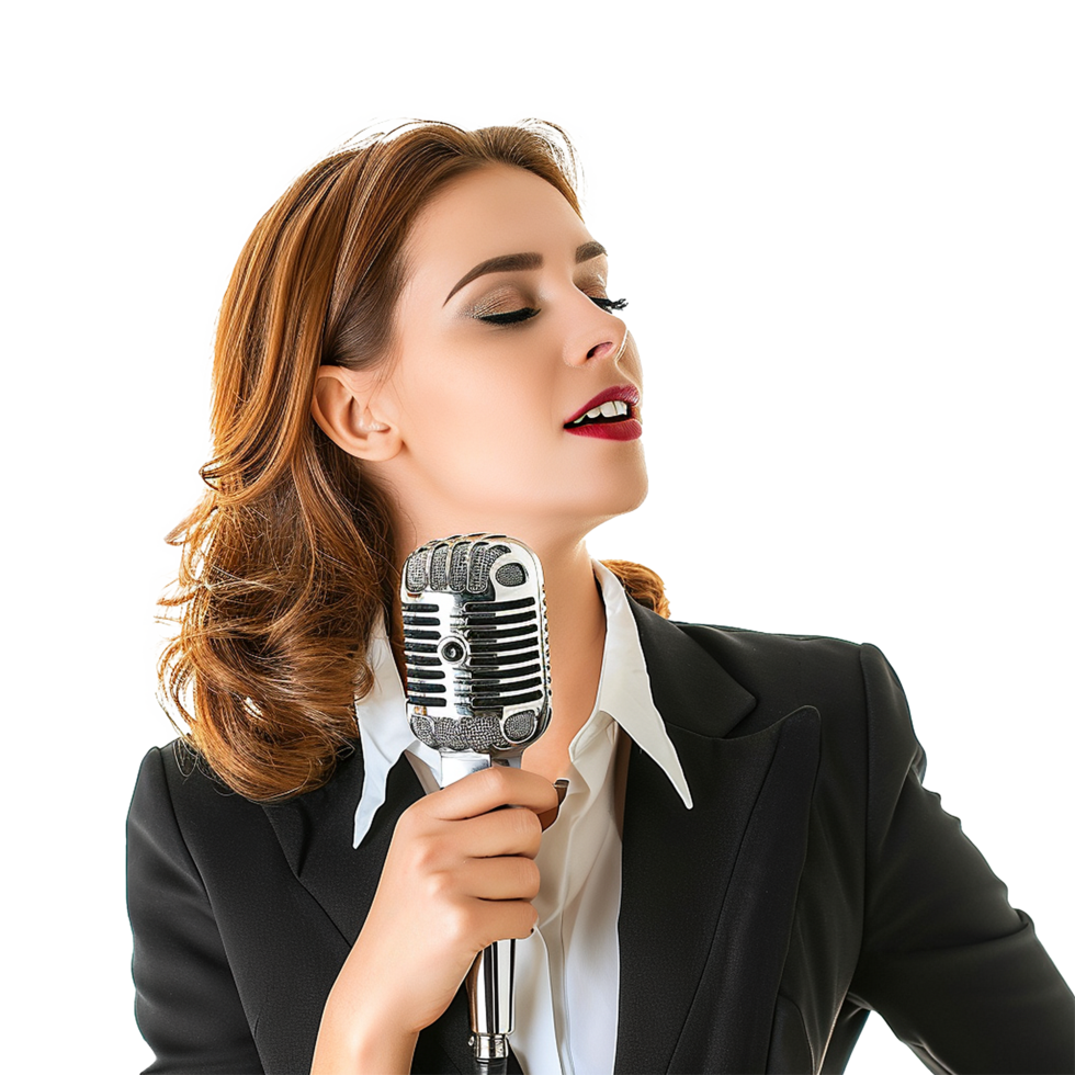 Businessman in microphone isolated on transparent background png