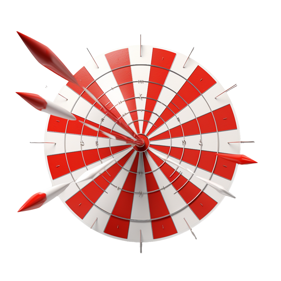 3d dart hitting on target isolated on transparent background png