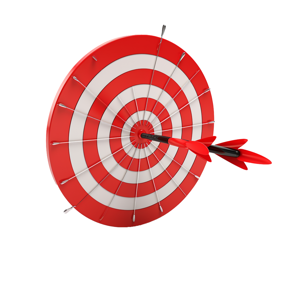 3d dart hitting on target isolated on transparent background png