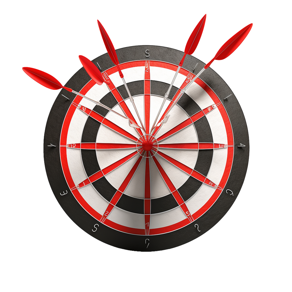 3d dart hitting on target isolated on transparent background png