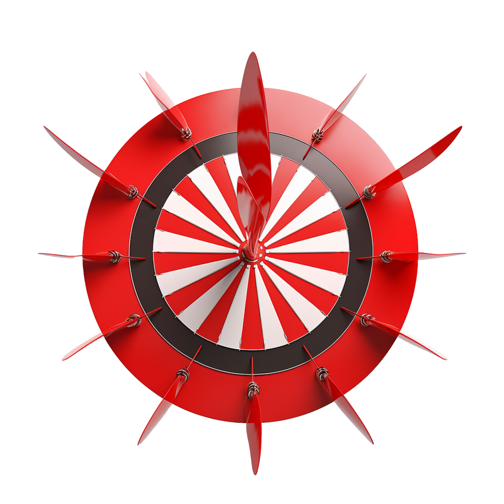3d dart hitting on target isolated on transparent background png