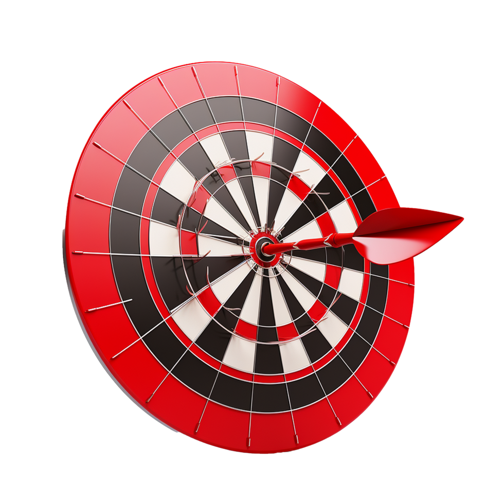 3d dart hitting on target isolated on transparent background png