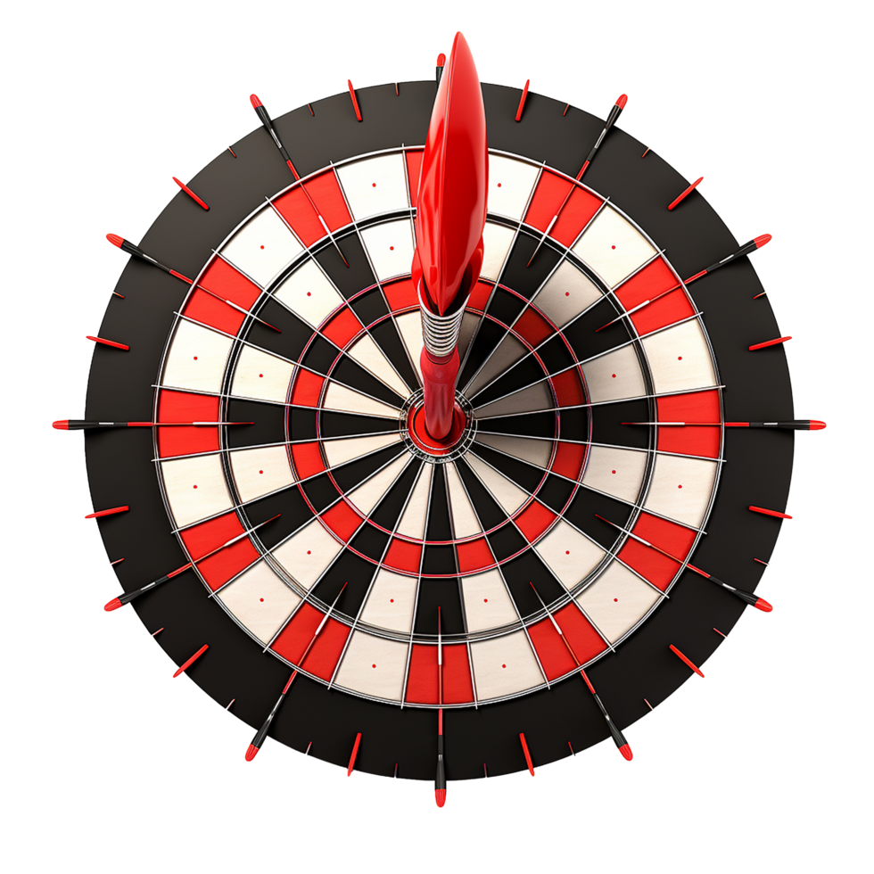 3d dart hitting on target isolated on transparent background png
