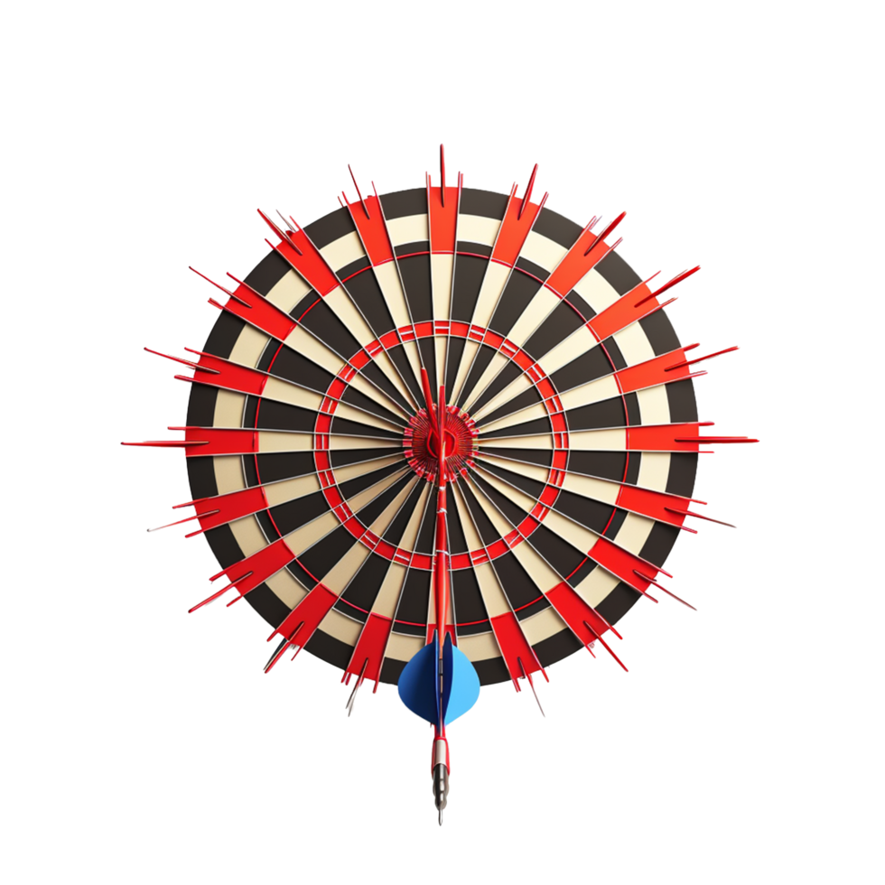 3d dart hitting on target isolated on transparent background png